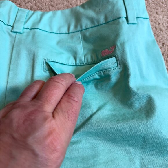 Vineyard Vines Shorts Chino Seafoam Green Pink Embroidered Whales Preppy Size 14 - Picture 7 of 11